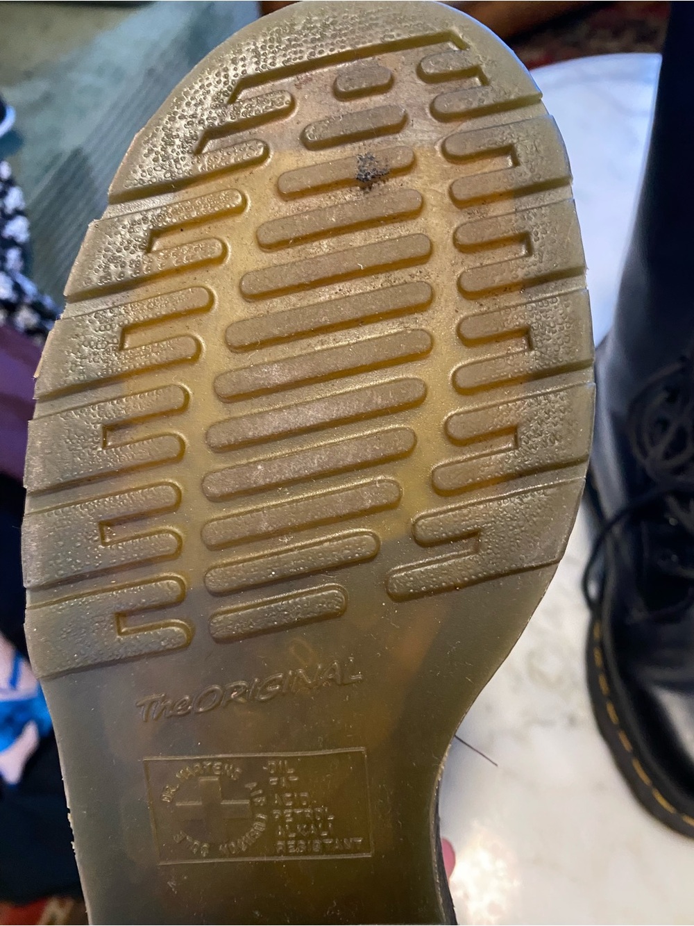 Dr. Martens Black 14-Eye Lace-Up Combat Boots with Yellow Stitching - Picture 7 of 14